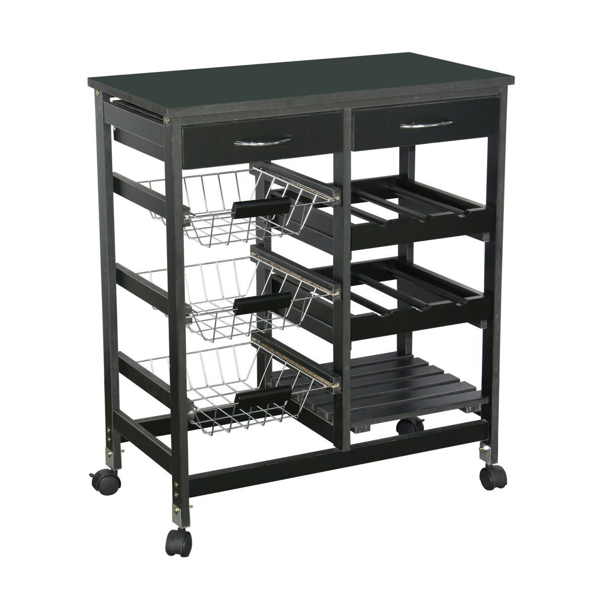 - Desserte de cuisine multi-rangements en bois noir et métal