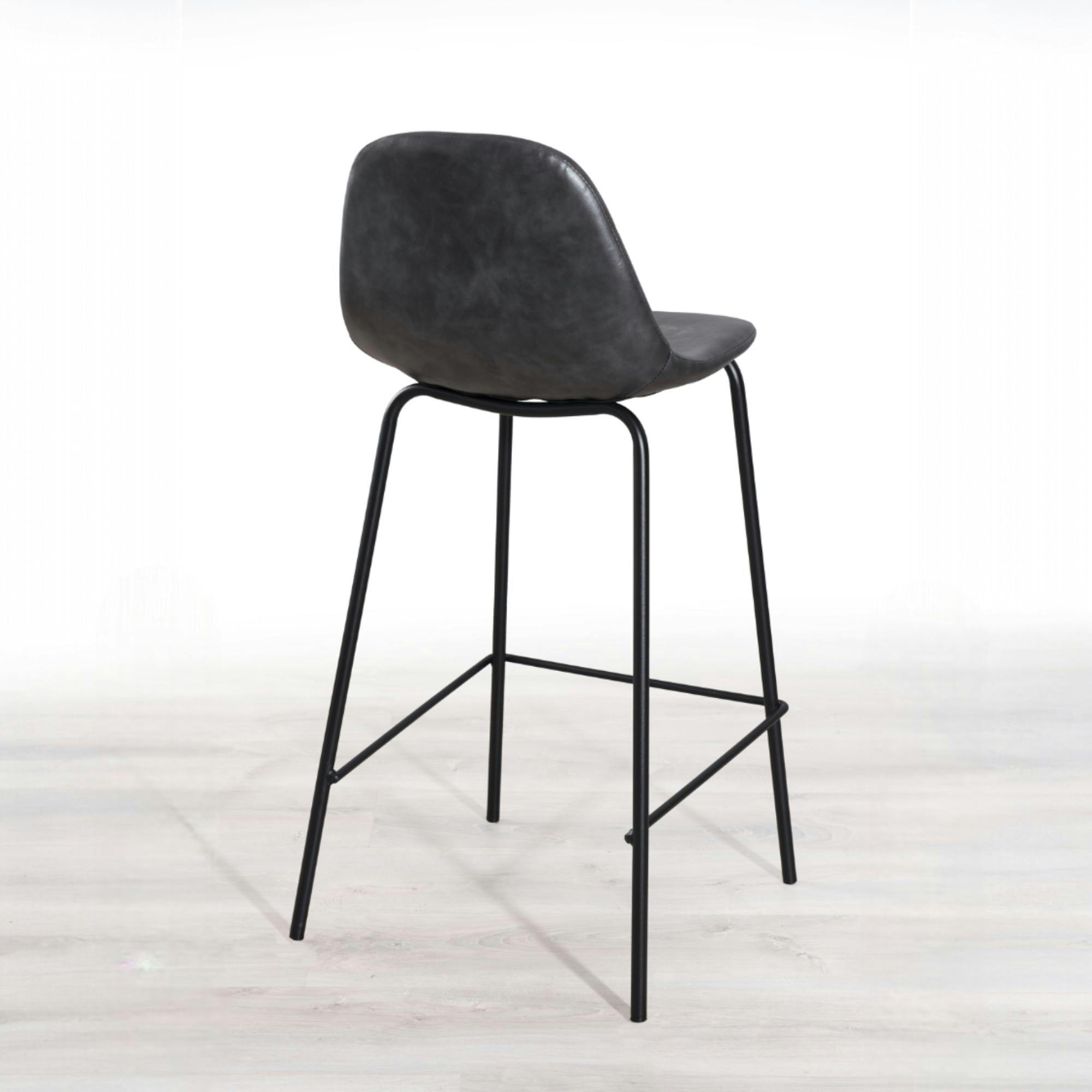 Lot de 2 Chaises de Bar effet couture apparente en métal et tissu noir 41x45x87cm TIM