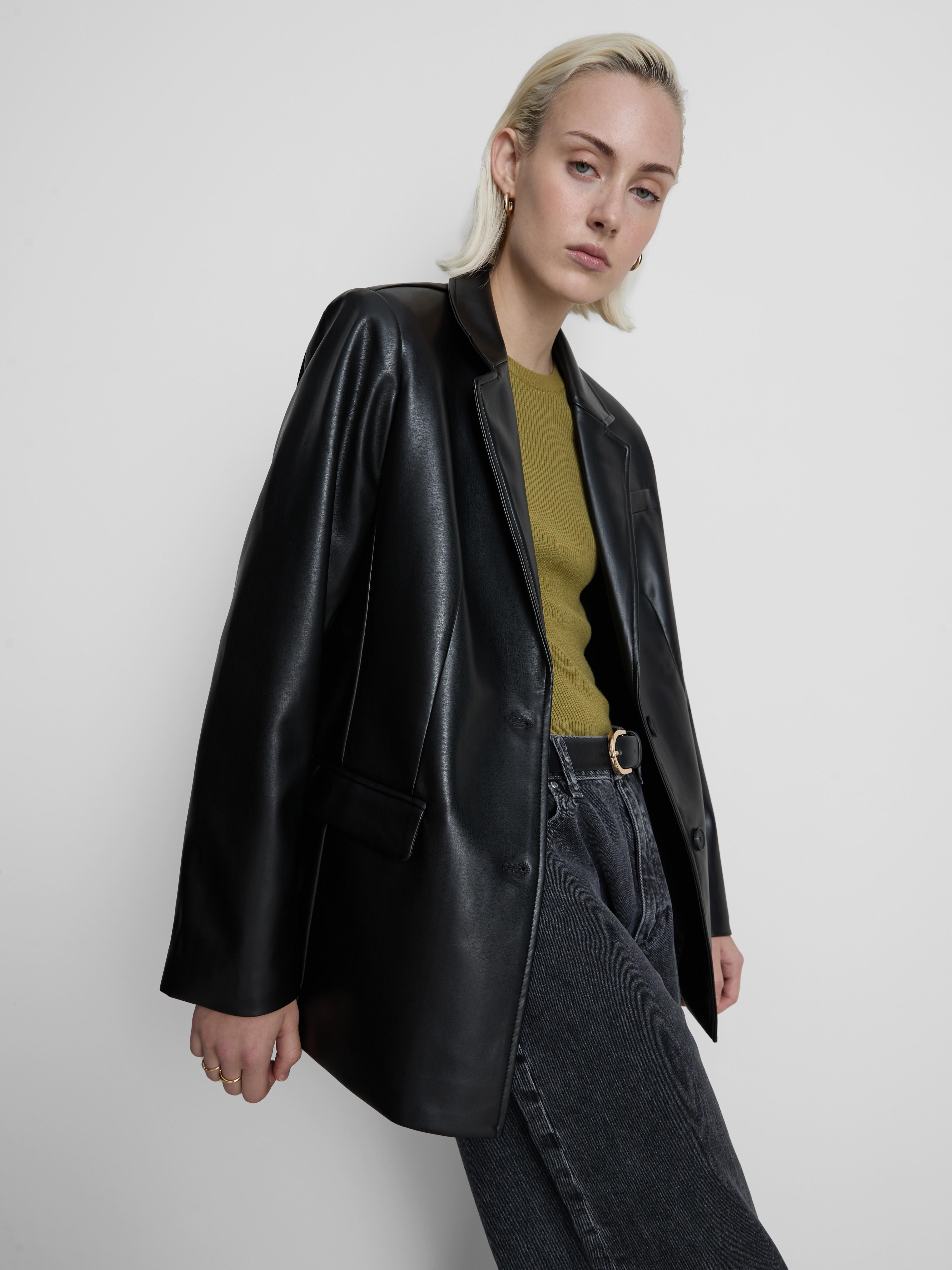 Faux Leather Single Breasted Blazer