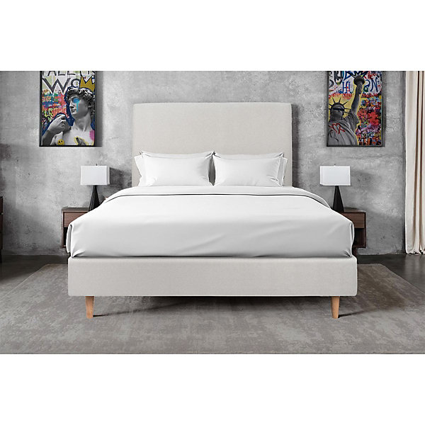 Lit avec tête de lit tapissier velours et sommier tapissier- Lit en bois massif