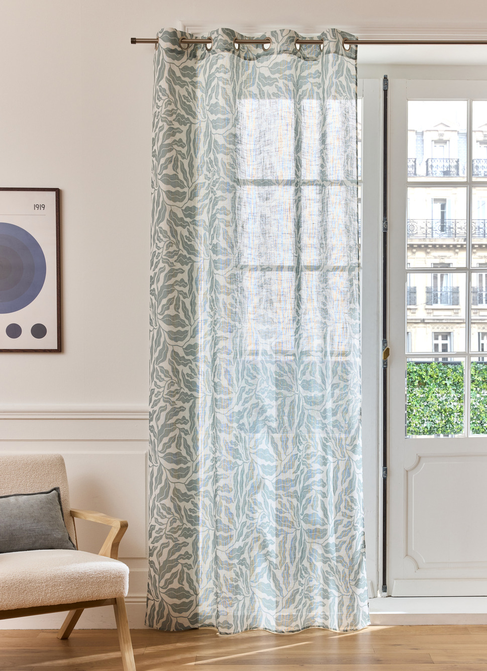 VOILAGE NATUREL IMPRIMÉ FEUILLAGEVERT