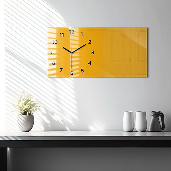 Horloge murale Wallfluent 60x30 cm Avec chiffres Aiguilles noires Jaune doré 1 pcs