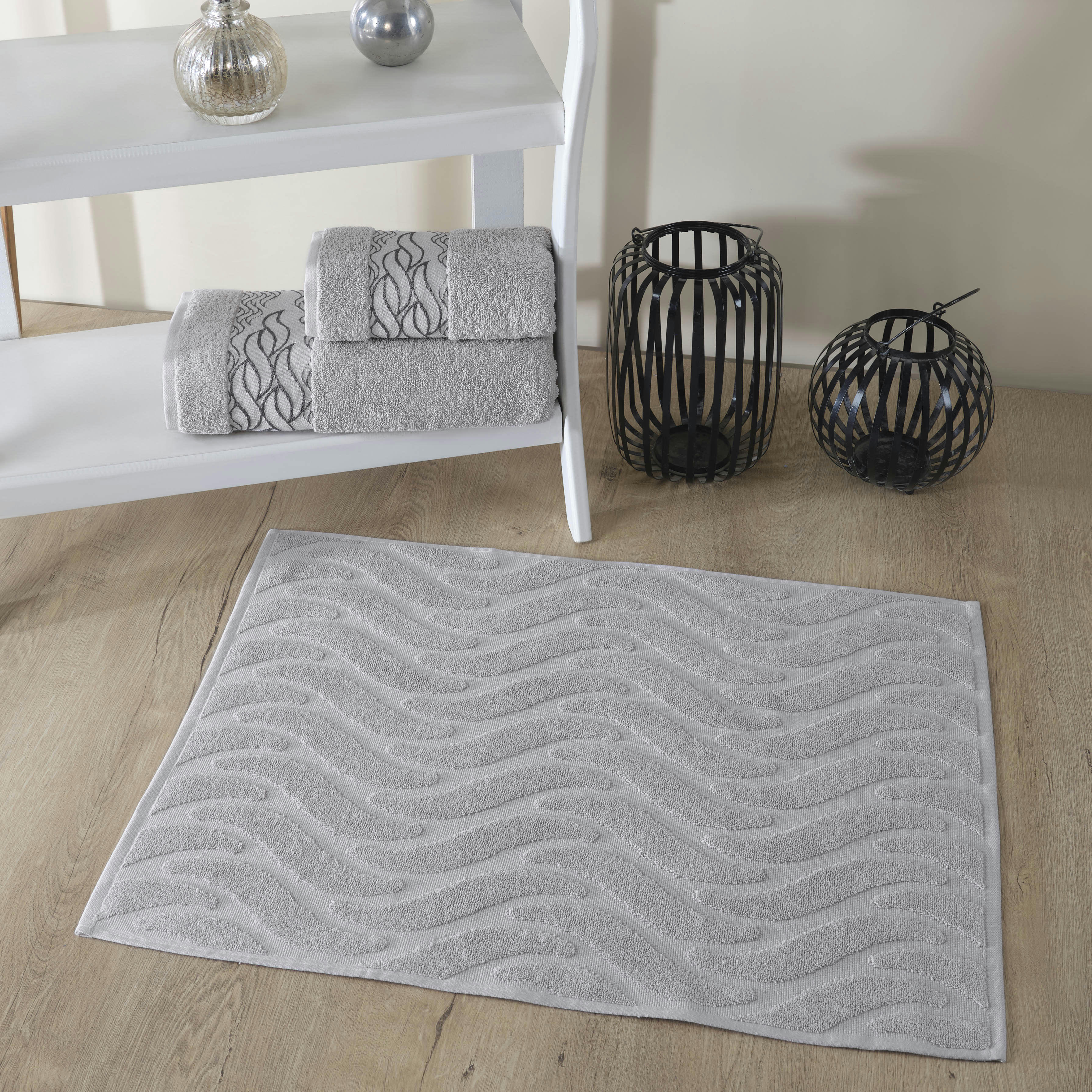 ROMANCE - Set de bain éponge 3 pc Serviette 50x90 +70x140 cm , tapis de bain