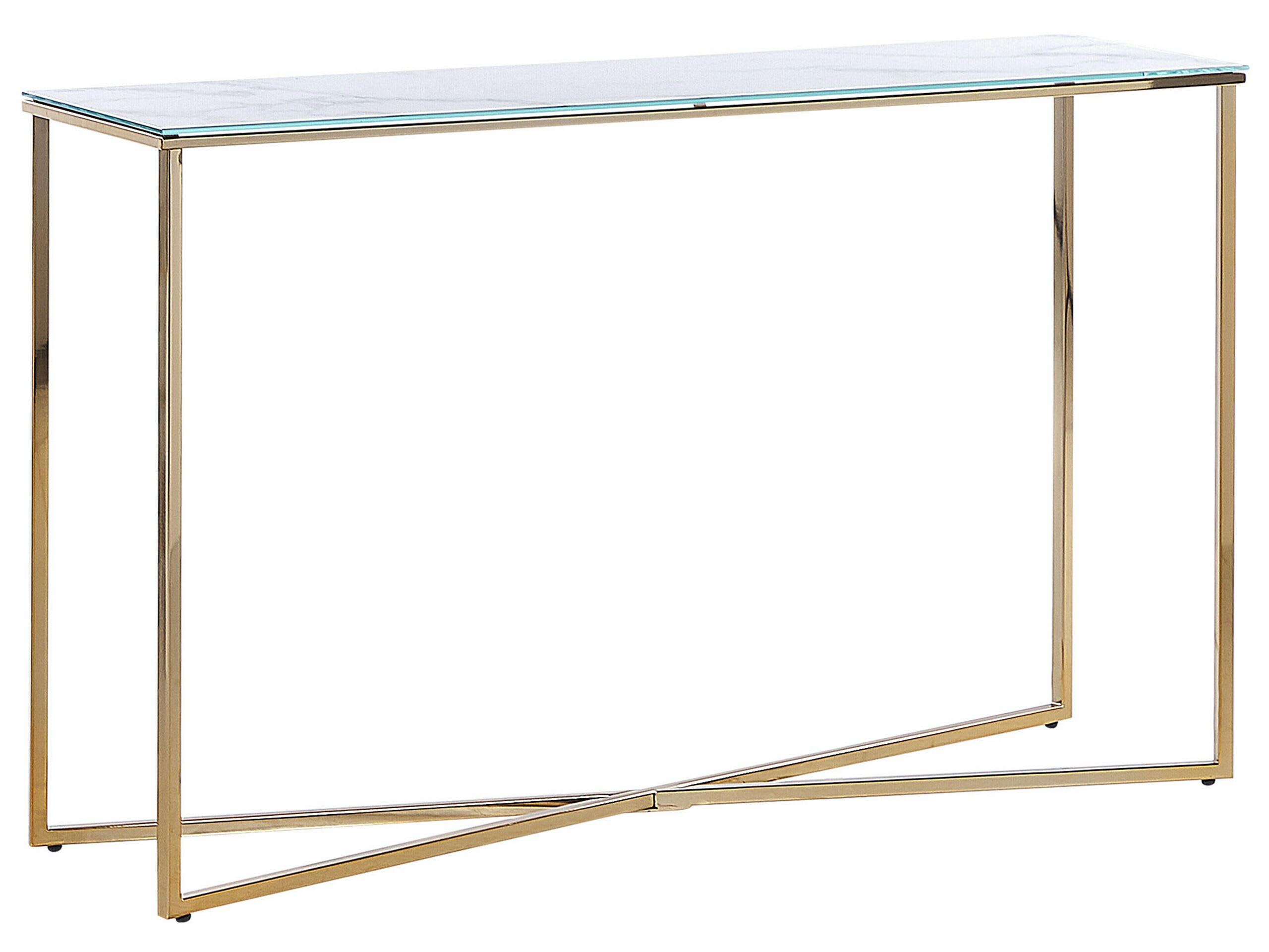 ROYSE - Console à plateau en verre effet marbre blanche et dorée