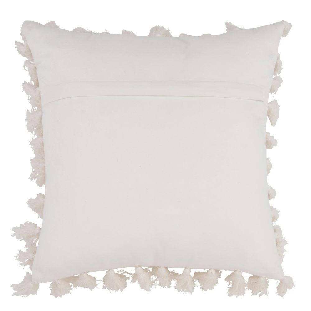 LIMA - Coussin en coton recyclé écru à pompons