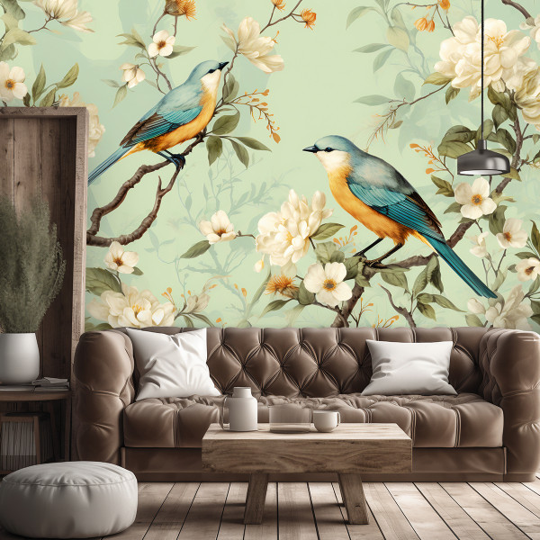 Feeby Fototapeta, Ptaki Kwiaty Chinoiserie 150x105
