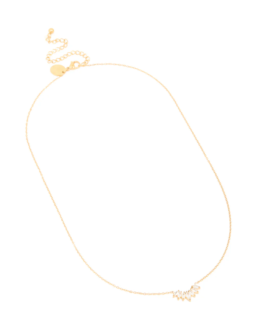 Waterproof Gold Plated Stainless Steel Cubic Zirconia Marquise Fan Necklace