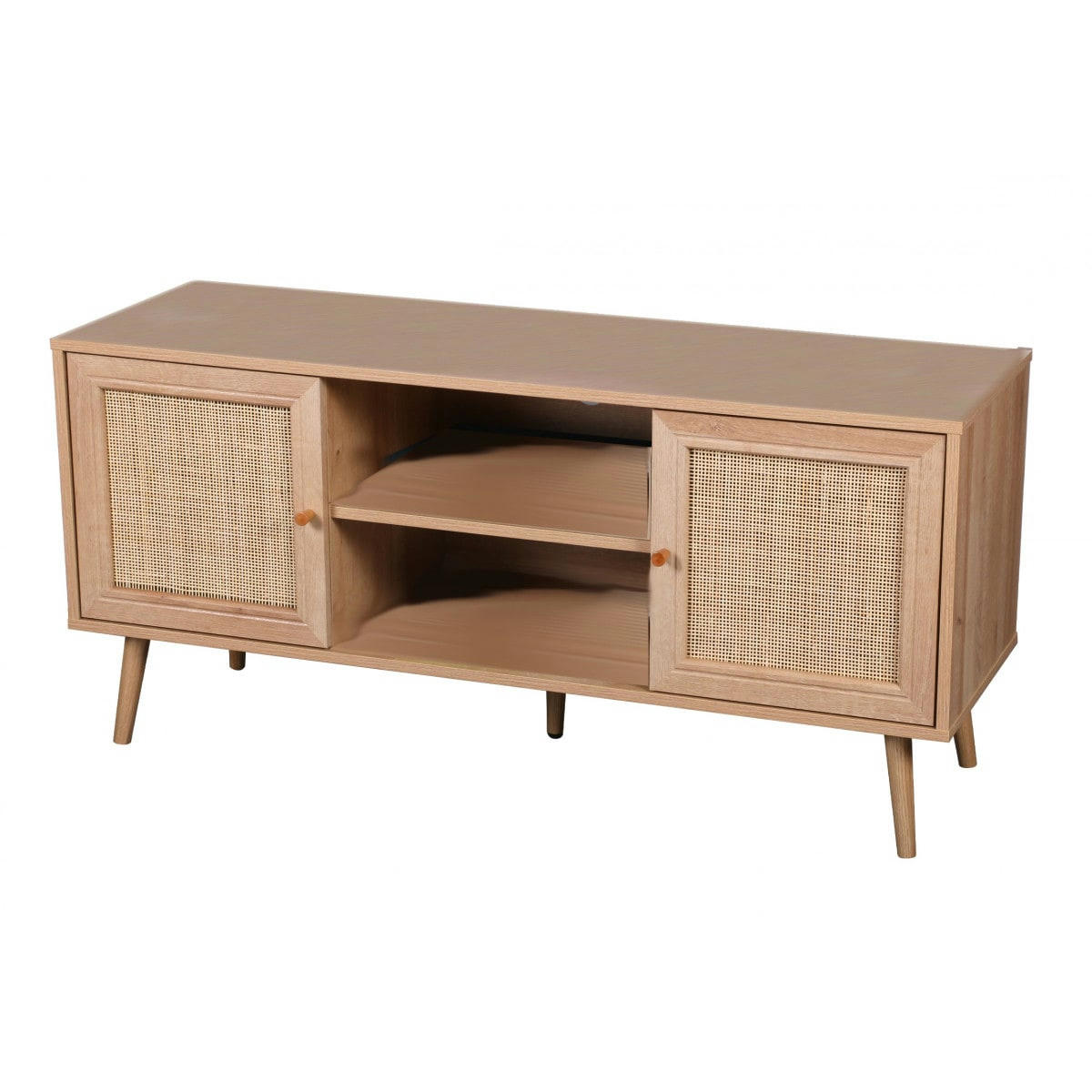 - Meuble de télévision bois et rotin - 120x39x56.5cm