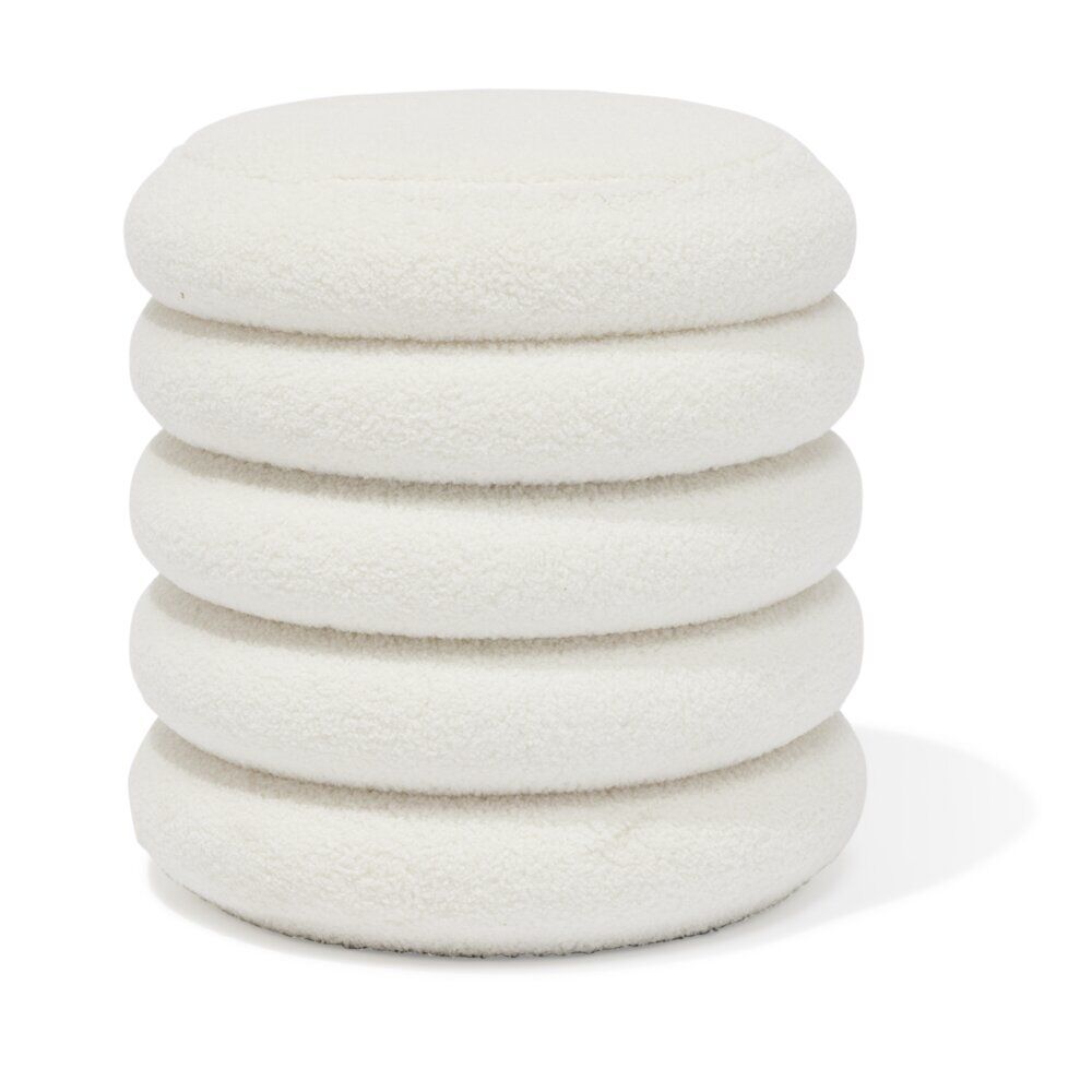 Pouf coffre Clara curly effet laine bouclée blanc Ø40xH40 cm