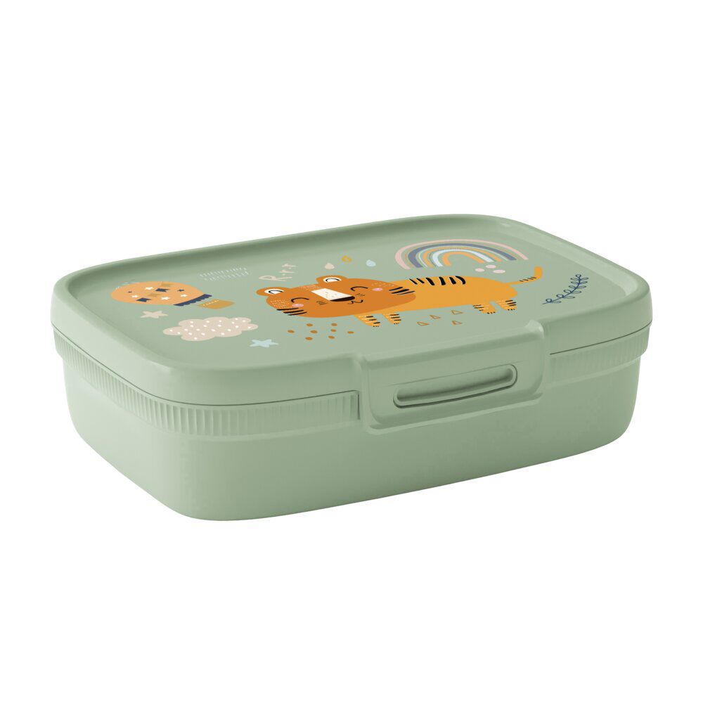Lunchbox boÎte à go&ucirc;ter 1,3L compartimentée motif chat plastique vert 21x15,5xH6cm