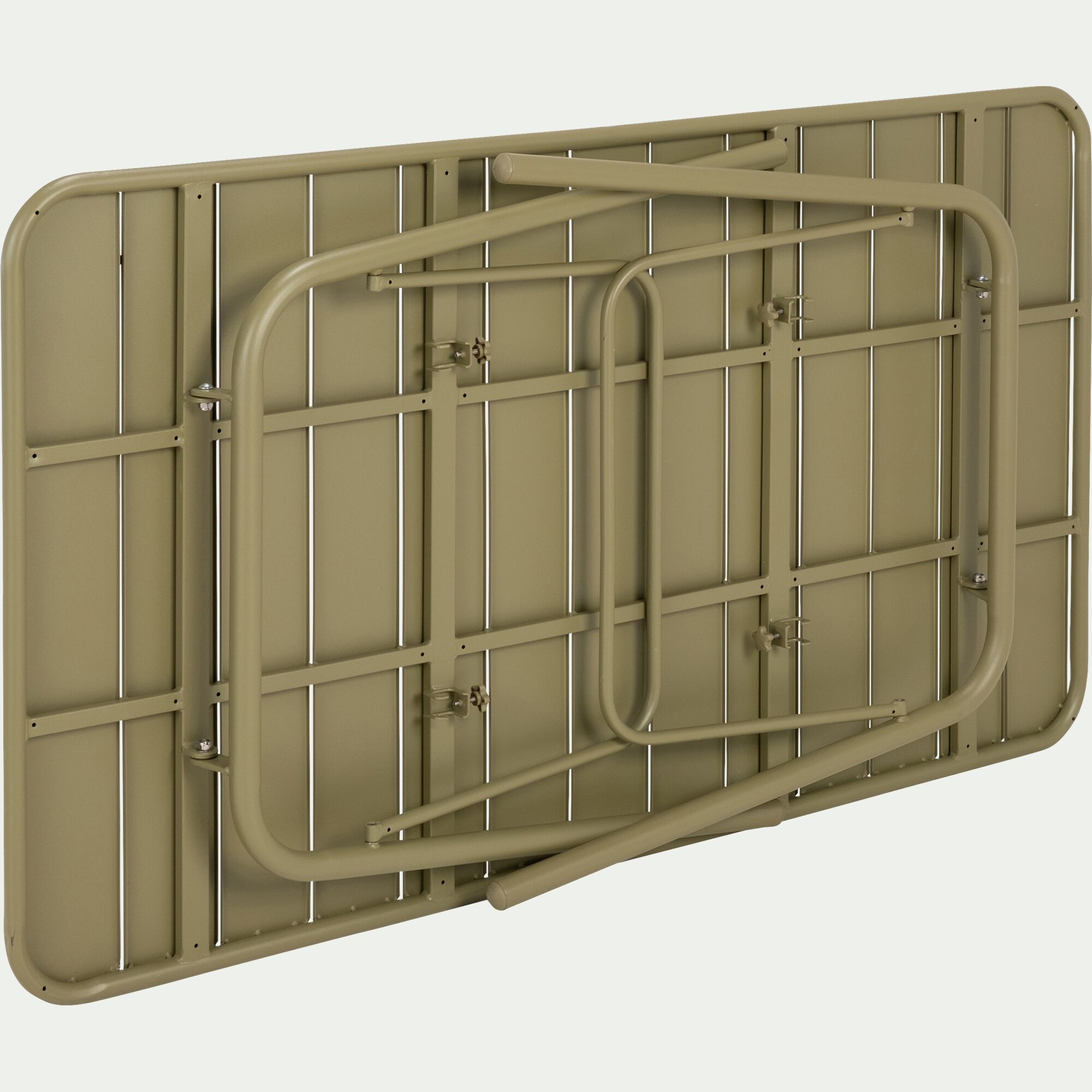 SOURIS - Table de repas jardin pliante rectangle en acier - vert kaki (6 places)