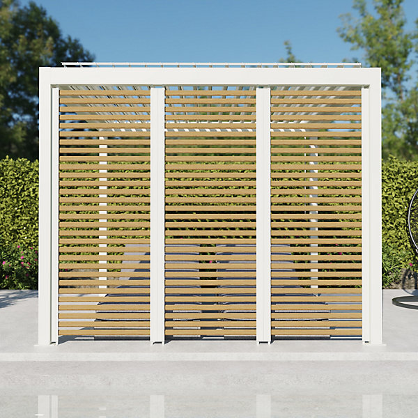 Paroi ajourée 0,96 m blanc RAL 9010 et aspect bois pour pergola Salto Alumin'home