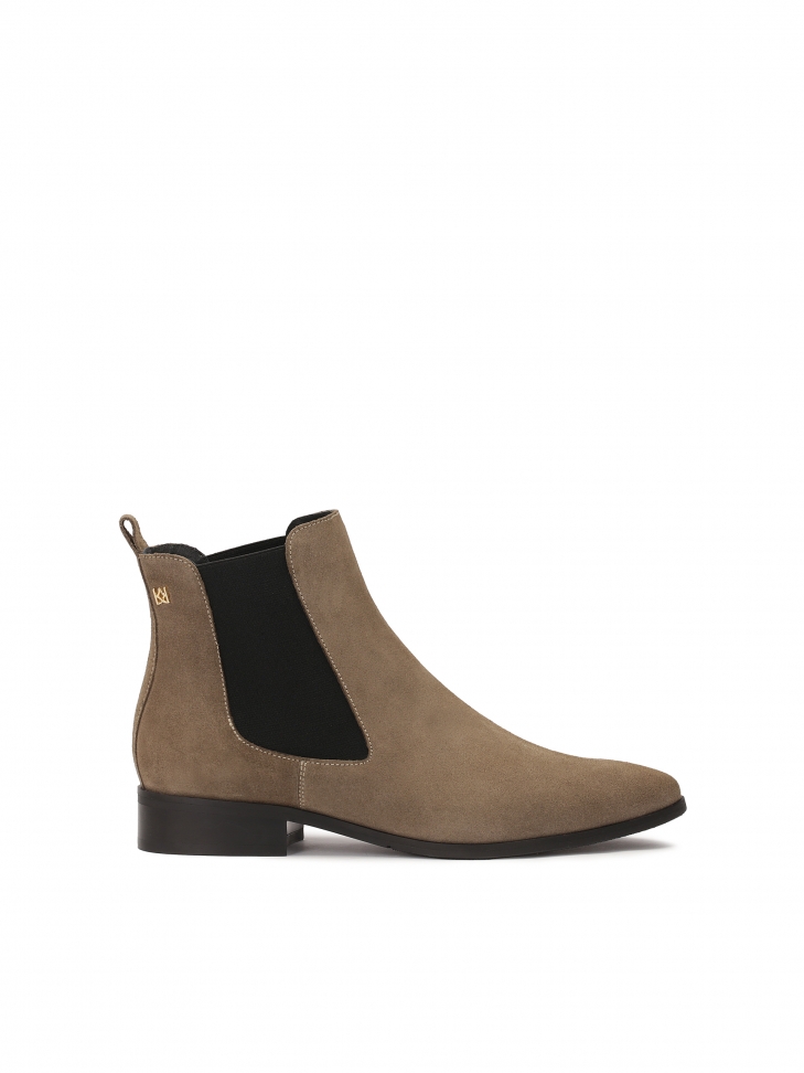 Taupe-colored suede Chelsea boots