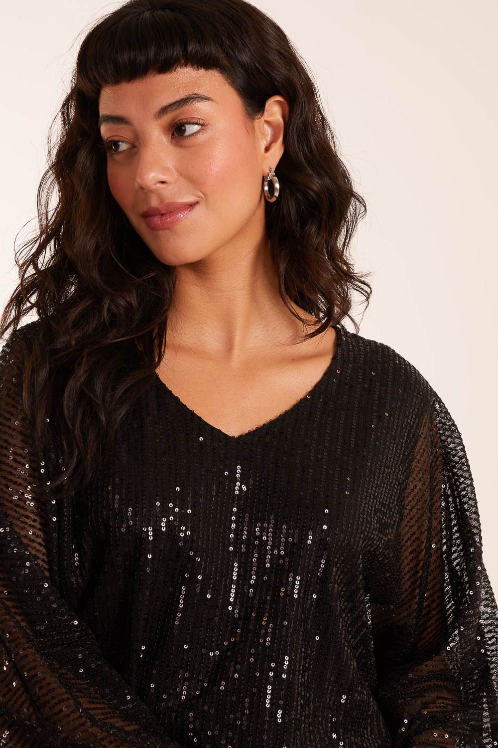 Blue Vanilla Sequin Batwing Blouse