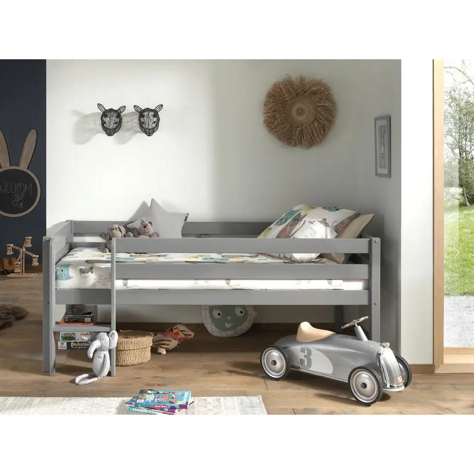 Halfhoogslaper Pip 90 x 200 dennenhout - grijs