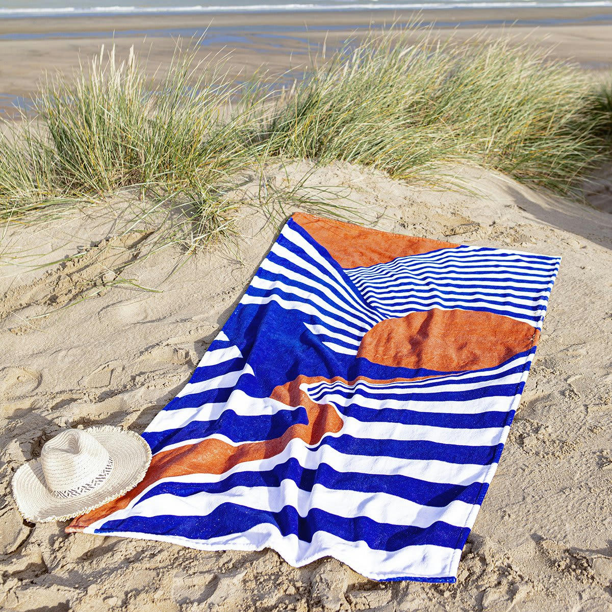 LOINTAIN - Drap de plage coton bleu foncé 100x170 cm