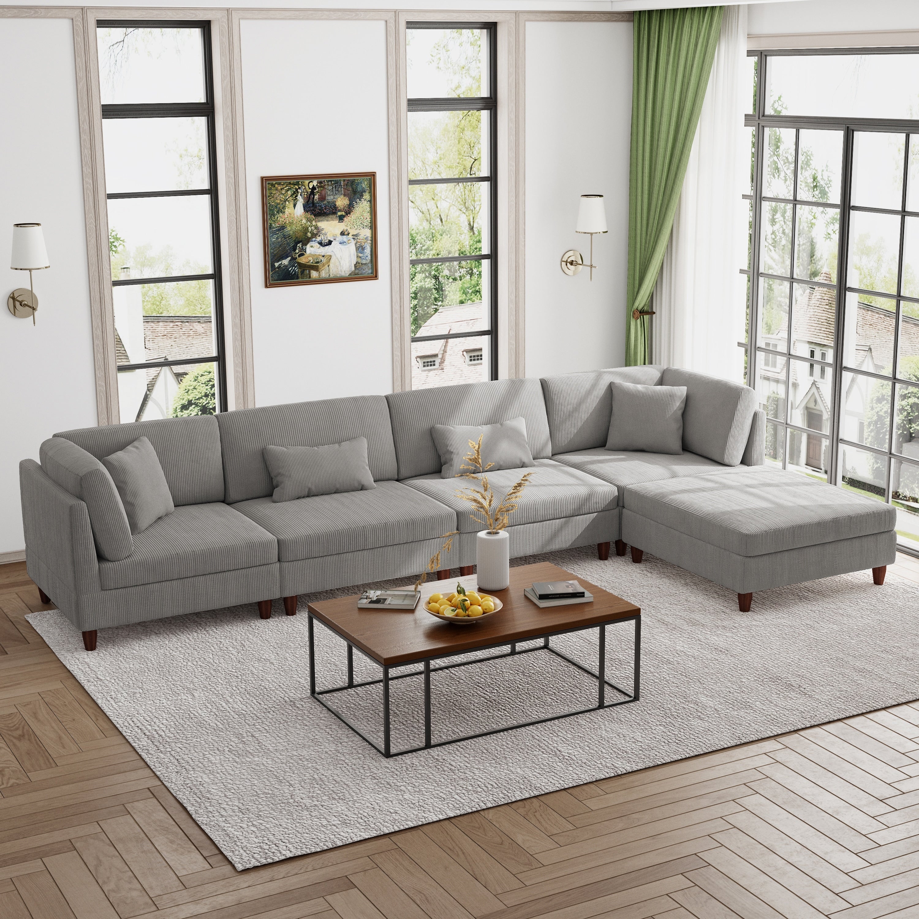 Modern Modular Corduroy Sectional Sofa with Ottoman
