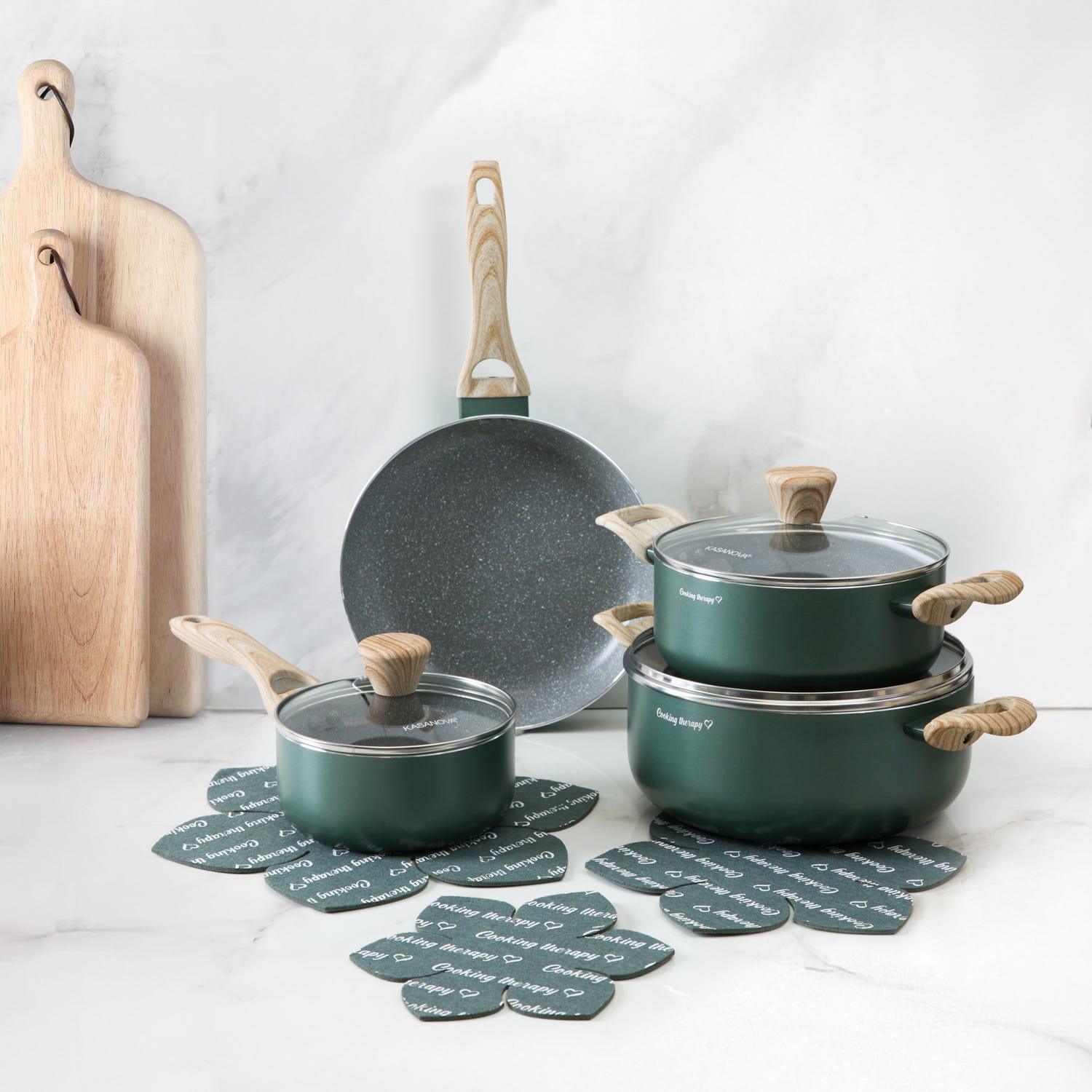Batteria pentole 10 pezzi verde Cooking Therapy