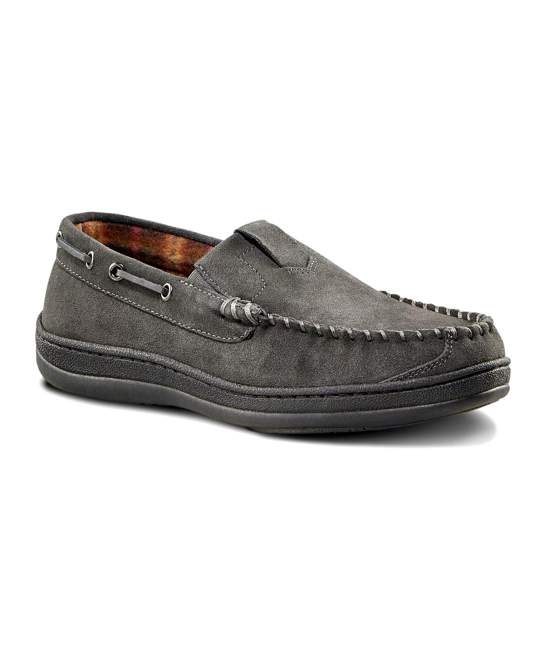 WindRiver Men's Fleece Lined Suede Slip On Slippers with Removable Insole