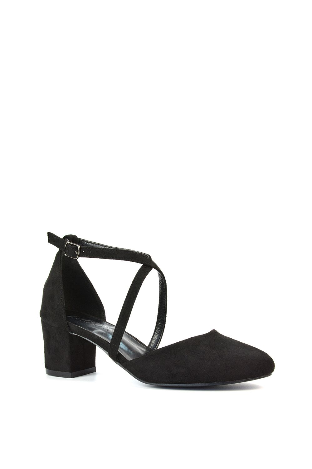 XY London Cindy' Strappy Mid Low Block Heel Court Shoes with Ankle Strap