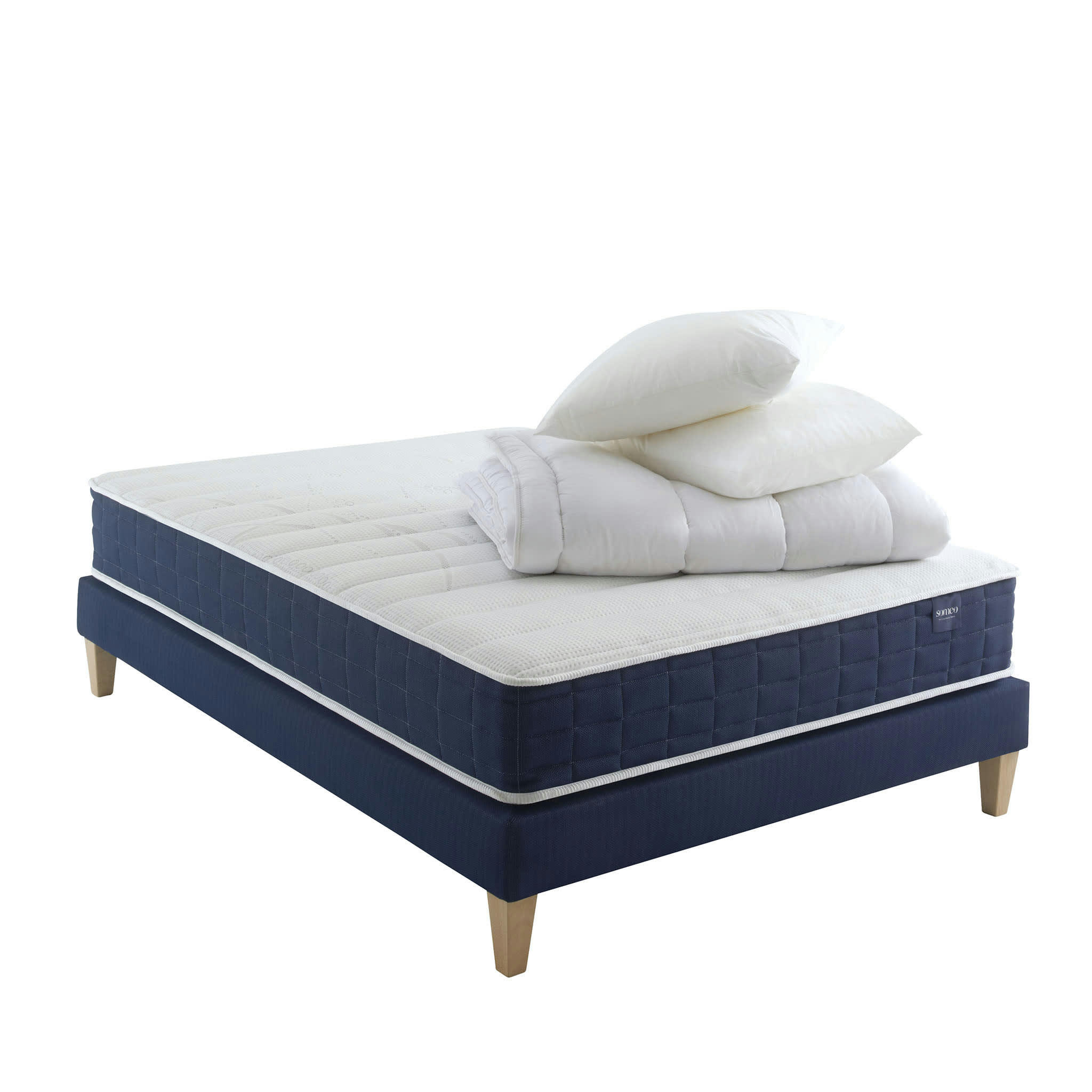 REVE 400 - Ensemble matelas ressorts, sommier, pieds, couette et oreiller 180x200