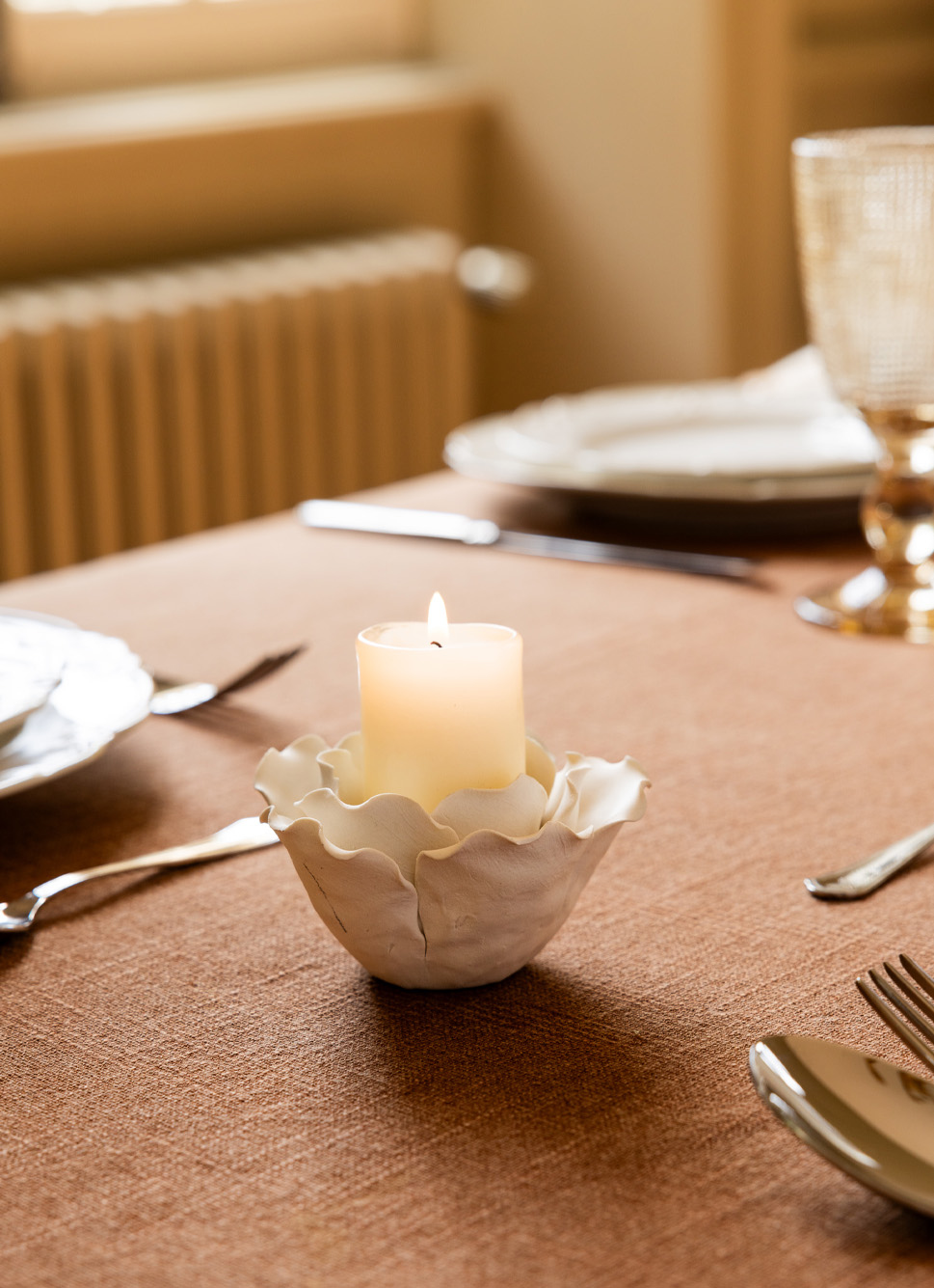 PHOTOPHORE FLEUR POUR BOUGIE BLANC MAT