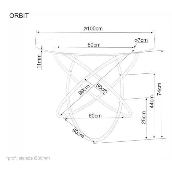 Stół szklany ORBIT 100x100 okrągły transparentny/ czarny
