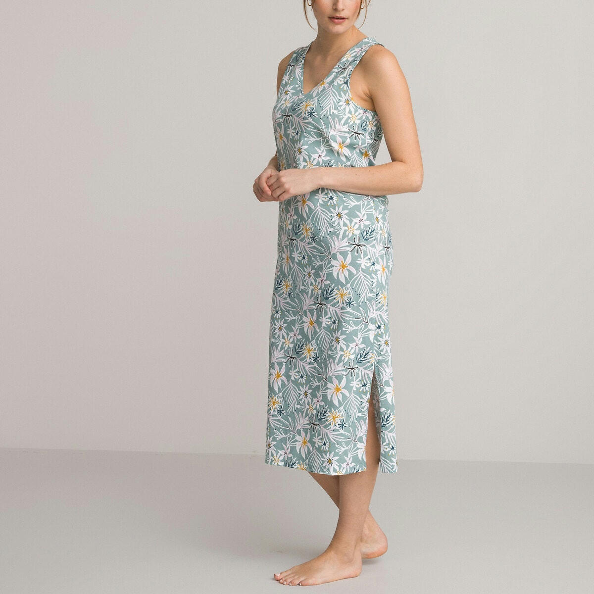 Chemise de nuit imprimée, sans manches