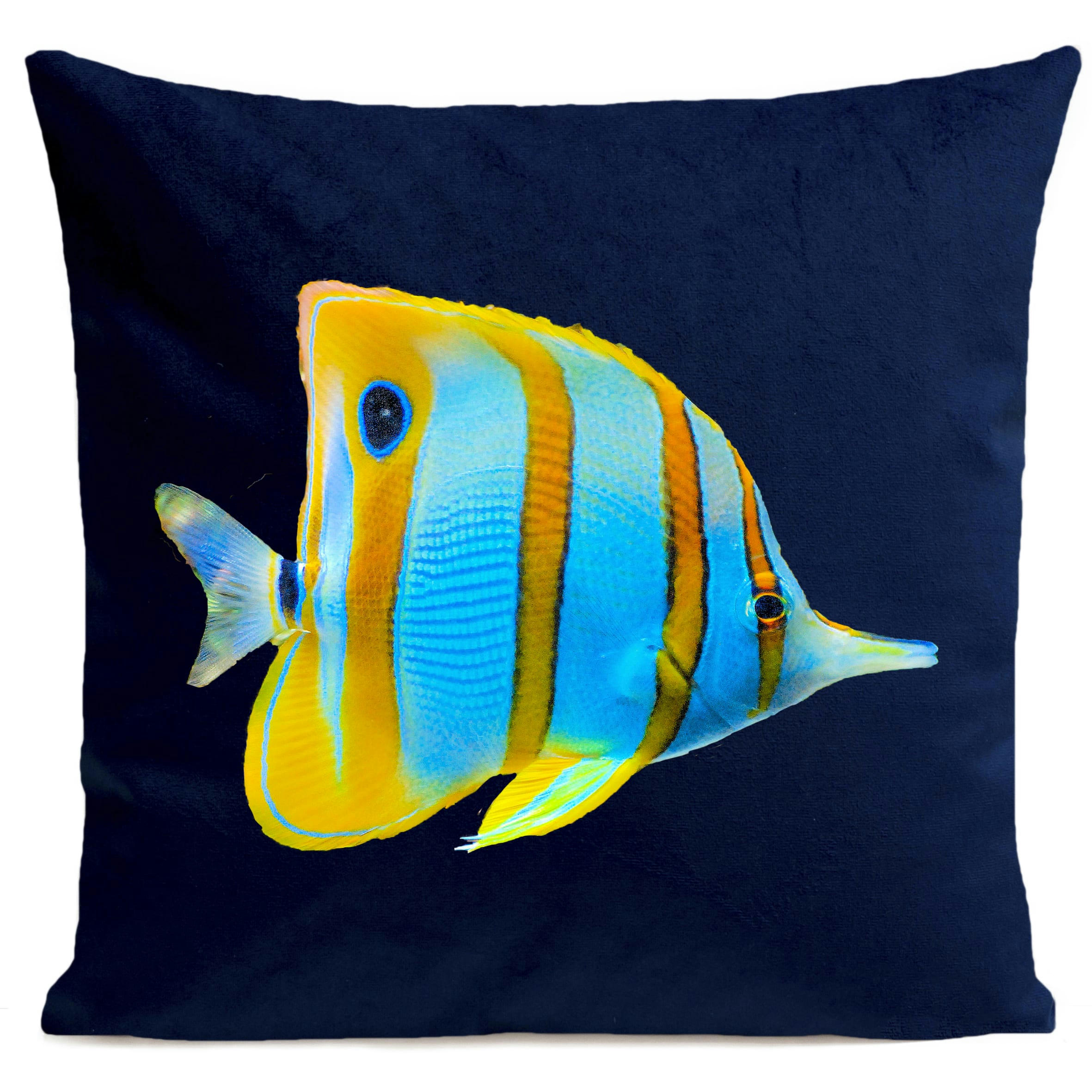 - Coussin poisson bord de mer suédine bleu 40x40cm
