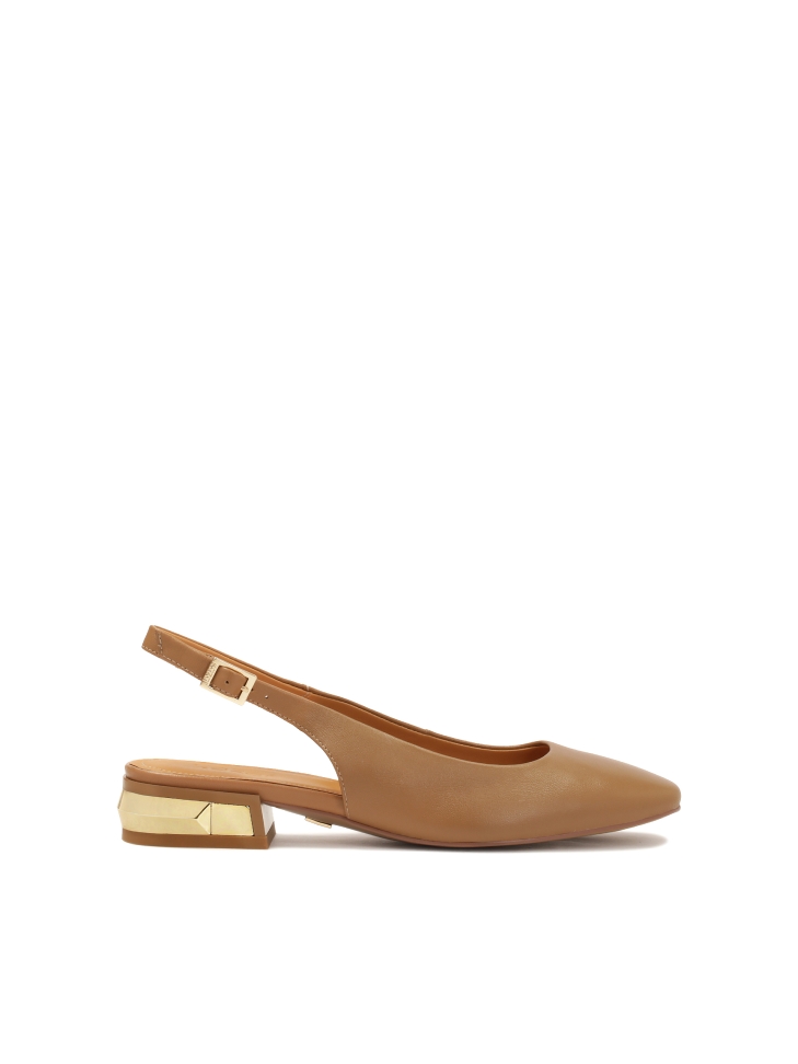 Comfortable slingback pumps with metal embellishment on the heel