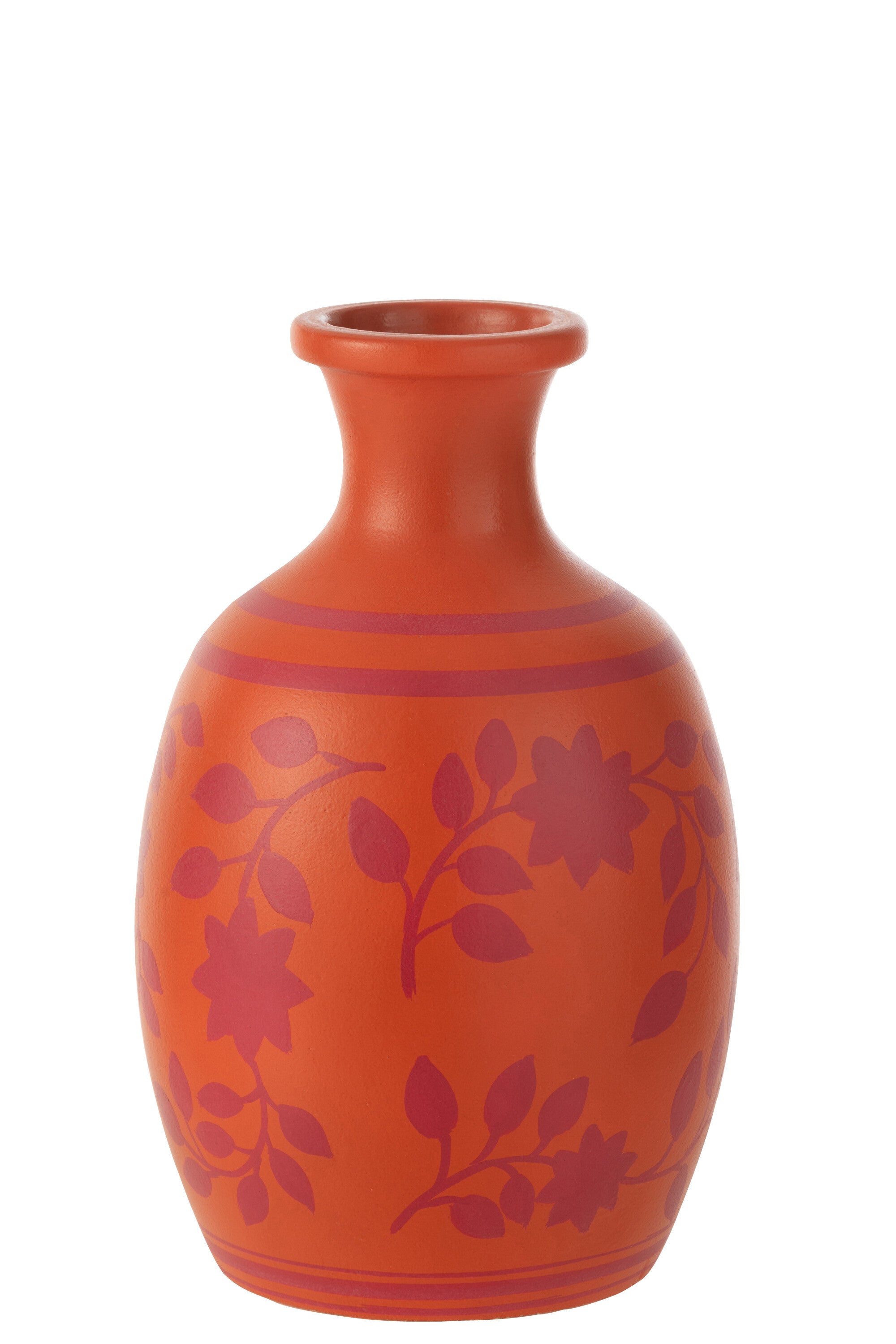 J-Line vaas Bladeren/Bloemen   Lijnen - keramiek - oranje/roze - 38 cm hoog