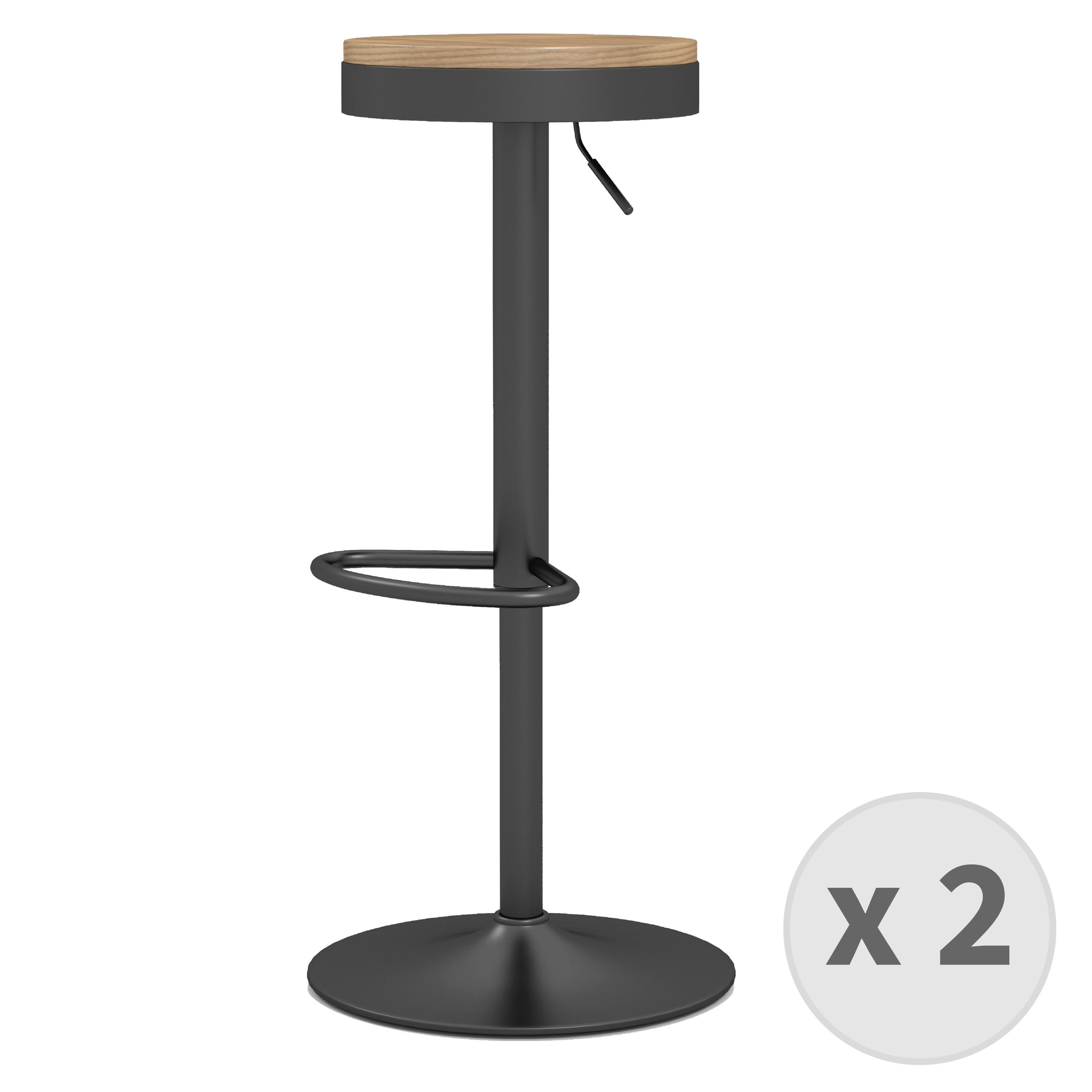 ADAM - Tabouret de bar décor Chêne et pieds noir (x2)