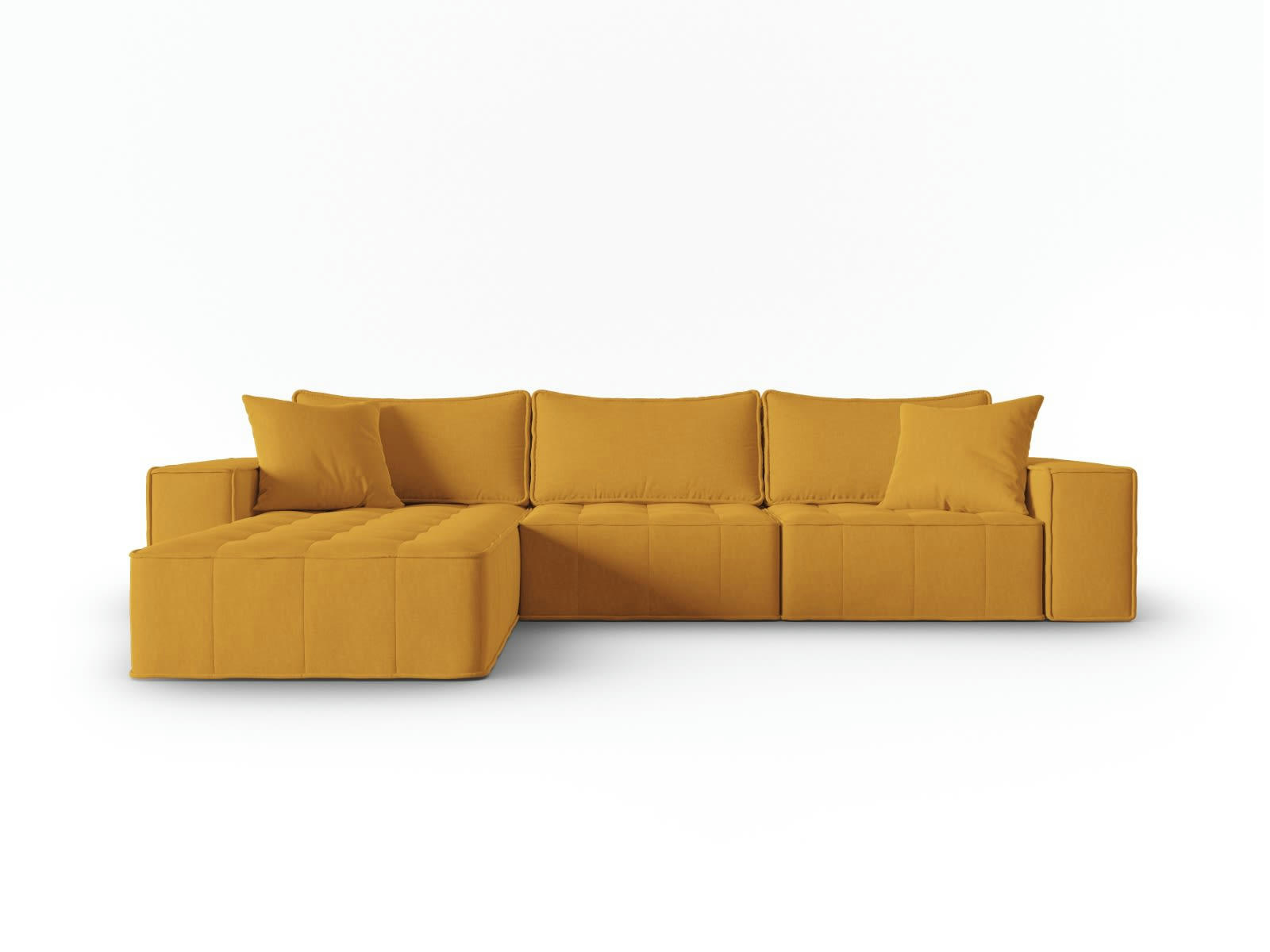 MIKE - Canapé d'angle gauche modulable 5 places en tissu structurel moutarde