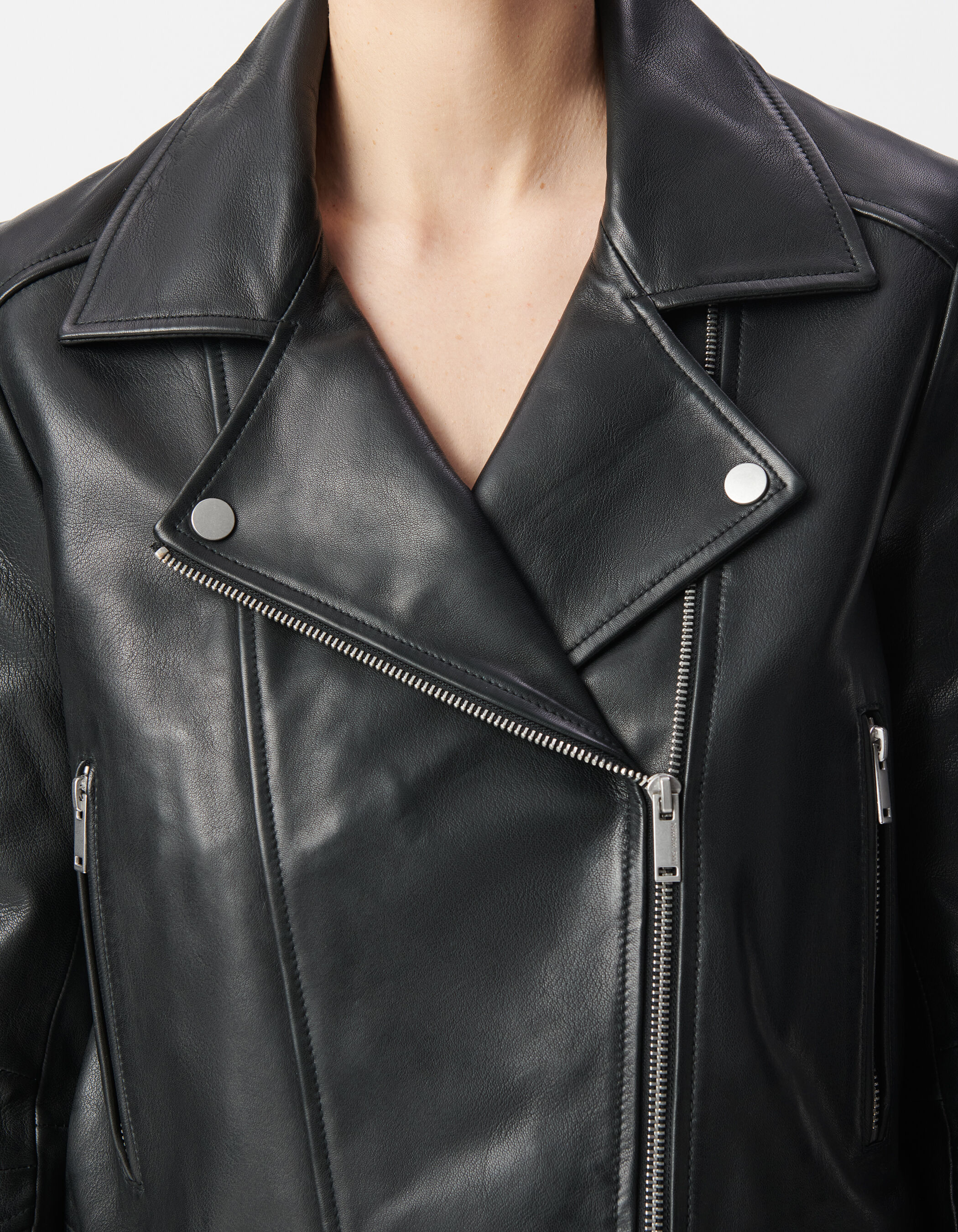 Blouson noir cuir esprit motard Femme