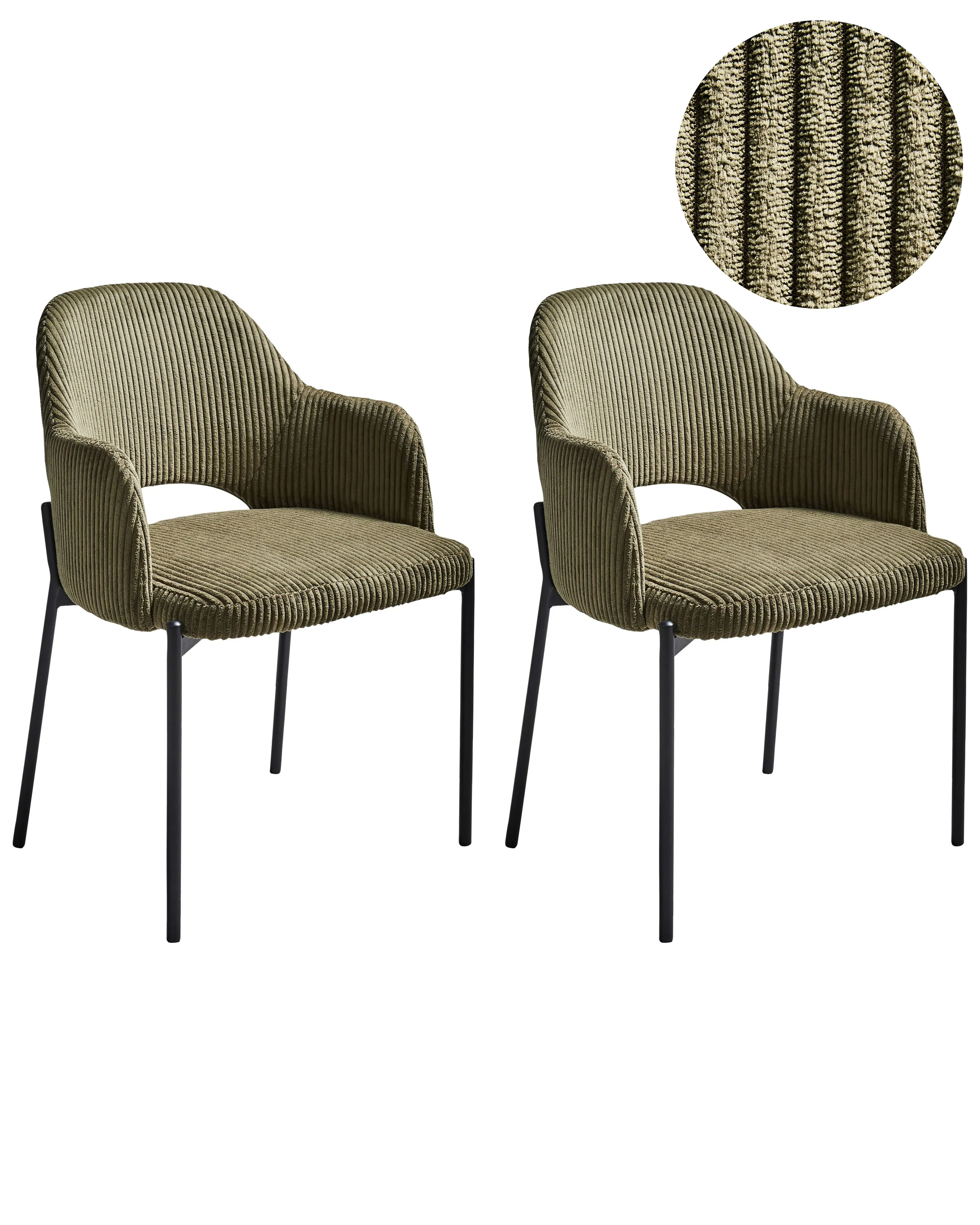 Set of 2 Dining Chairs RATON Corduroy Olive Green