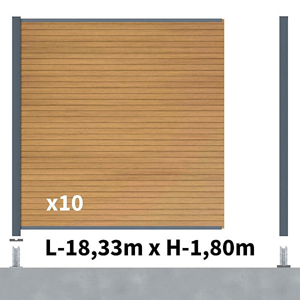 Kit clôture composite poteau sur platines - SANTOS Cèdre H-1,8m