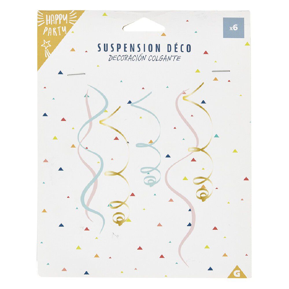 Suspension spirale en papier rose, vert et doré