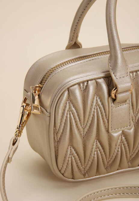 Womens Gold Quilted Bowler Bag
