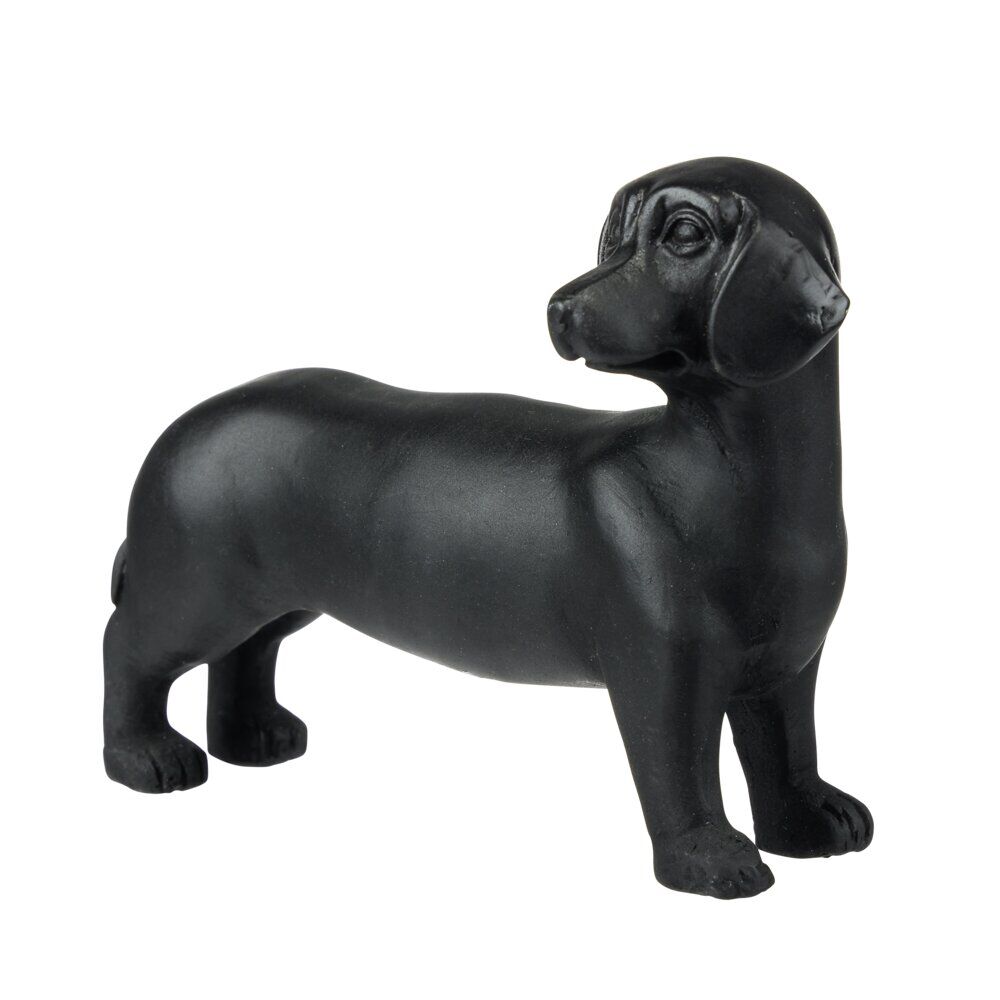 Statue chien teckel en résine petit modèle L16,5xH10cm (2 modèles noir ou blanc)