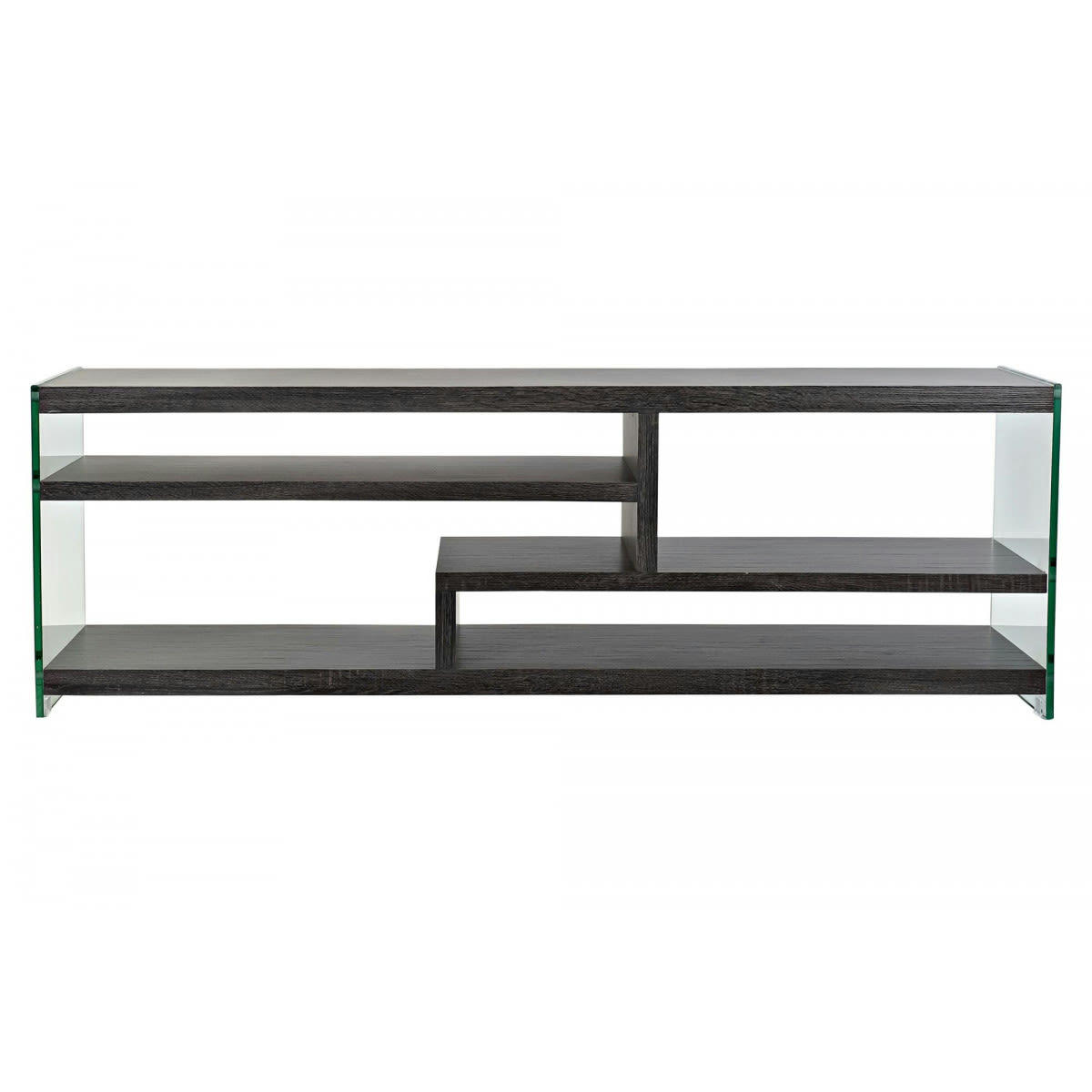 - Meuble de télévision en bois marron foncé et verre trempé 150x40x55cm