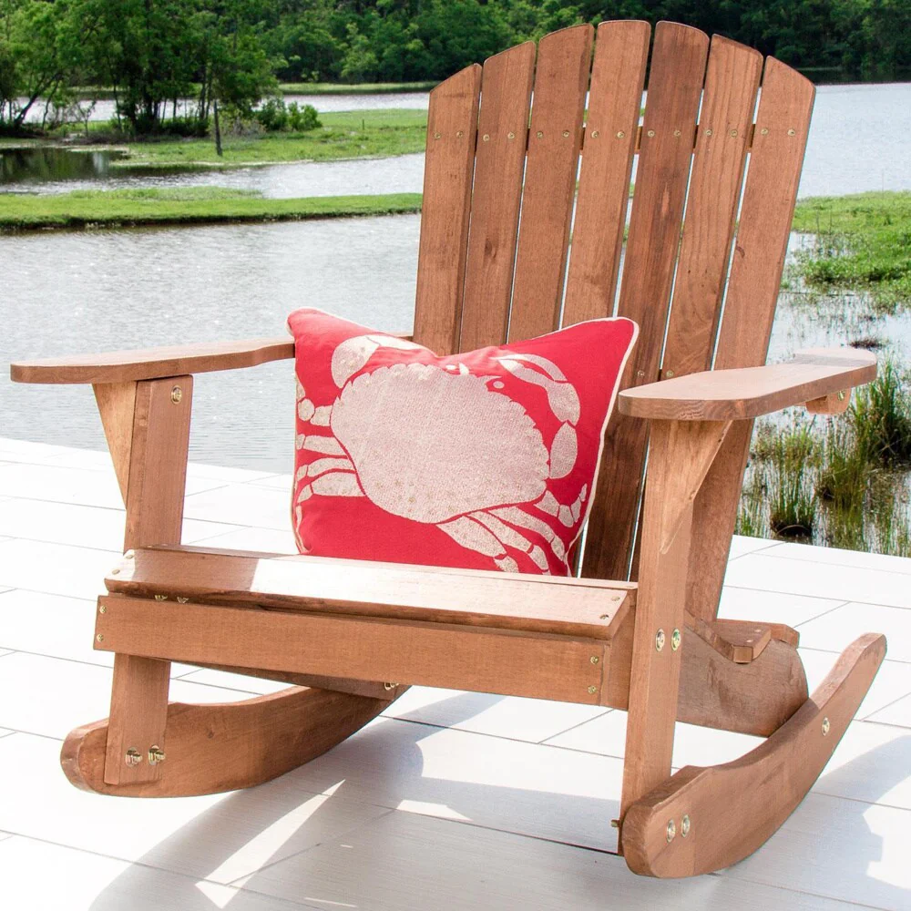 Pelican Hill Wood Adirondack Patio Rocking Chair With Ottoman And End Table - Dark Brown