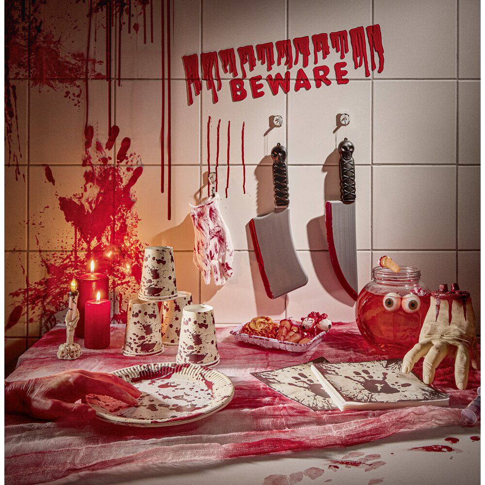 Gant blanc tâche de sang x2 Halloween déguisement adulte L22cm