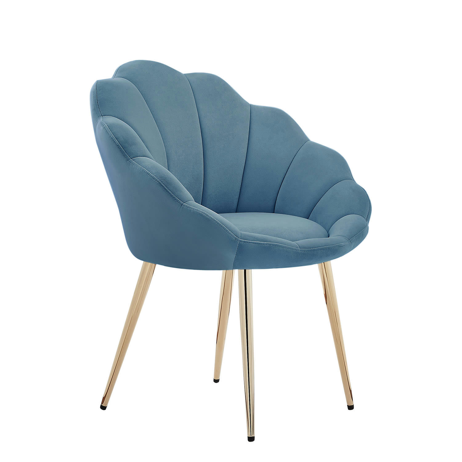 CORAIL - Fauteuil  velours bleu avec piétement doré