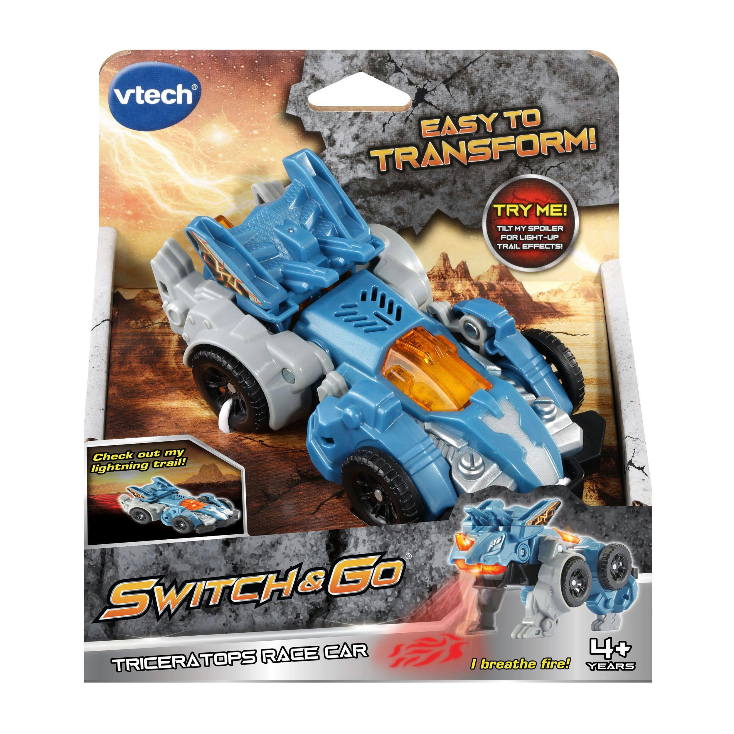 VTech Switch & Go Triceratops Race Car, English, Ages 4+
