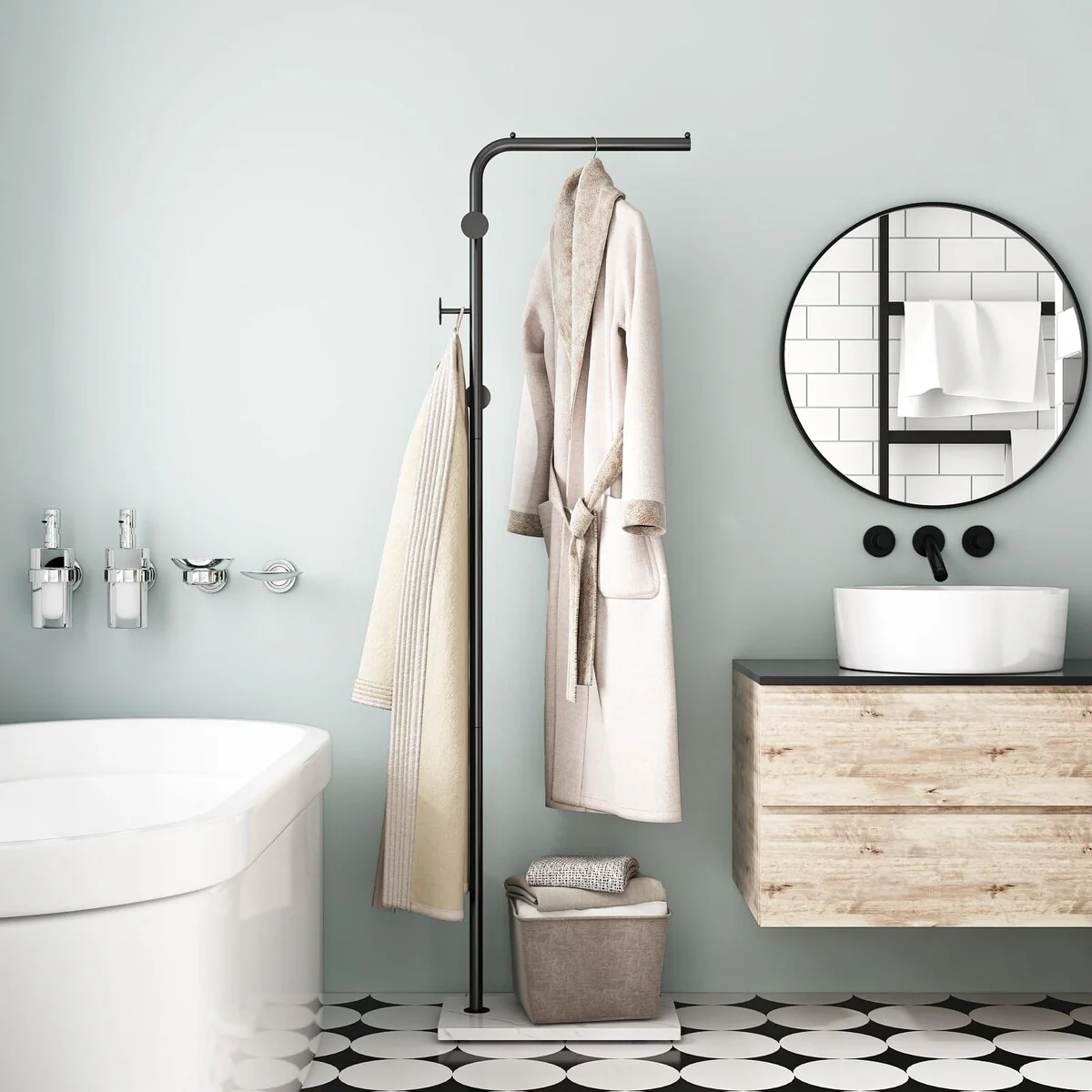 Metal Black Coat Racks, Standing Coat Rack with Heavy Base, Modern Coat Tree with Crossbar and 3 Hooks, Entryway Coat Rack