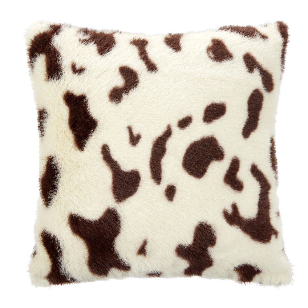 Coussin carré motif peau de vache tacheté blanc et marron 40x40cm