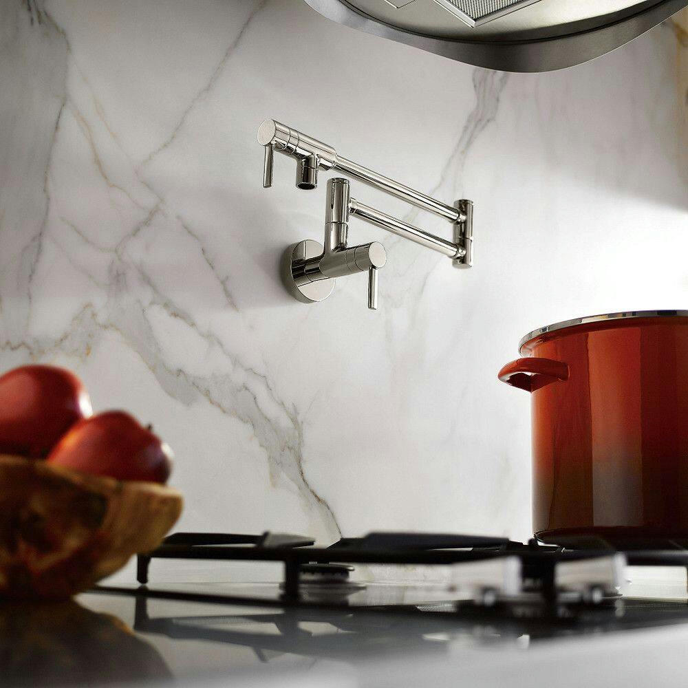 Moen® Modern Double Handle Wall Mount Swing Arm Pot Filler Kitchen Faucet, Chrome