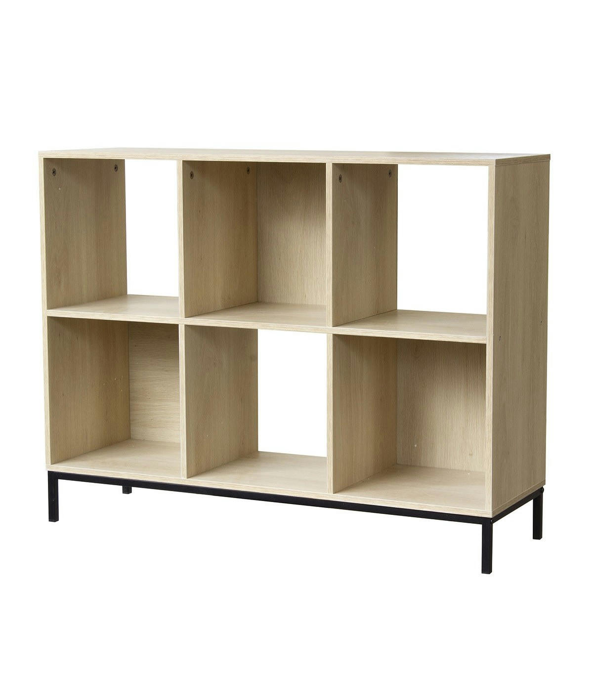 - Etagère de rangement 6 cases avec pieds métal - Marron