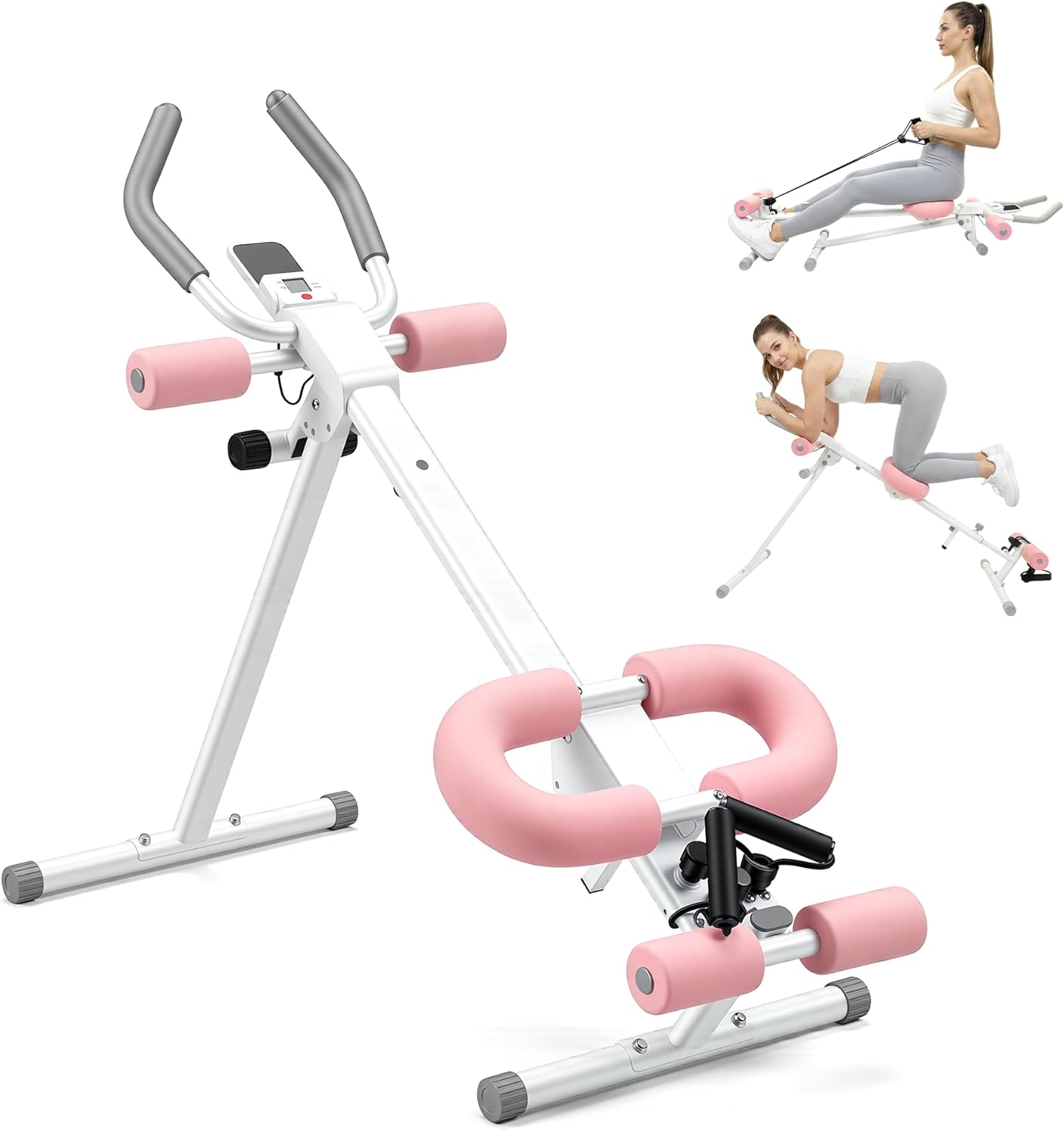 Multifunctional Ab Machine, 6-in-1 Ab Workout Equipment for Home Gym, Adjustable Core & Waist Trainer with 7 Height Levels & 2 Incline Angles, Rowing Mode, Knee Glider