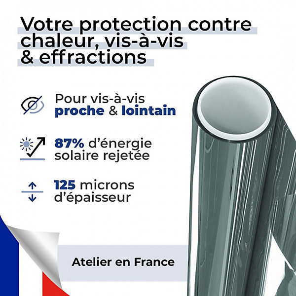 DIMEXACT - Film de sécurité et anti chaleur pour choc depuis l'intérieur alu foncé - 125 microns - 152 cm x 1.5 m - en Rouleau